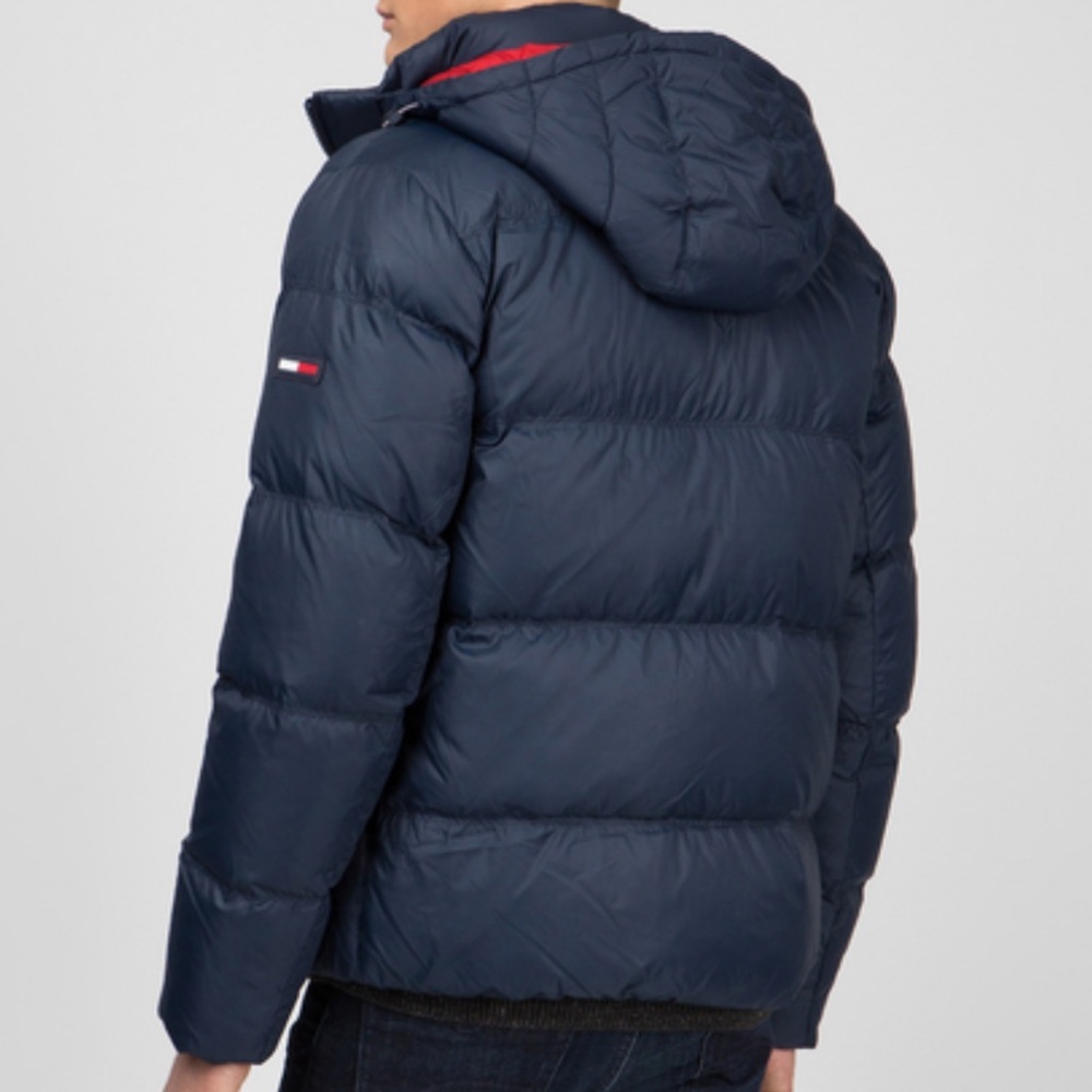 Tommy Hilfiger Tommy Jeans Mens Navy Blue Puffer Down Jacket Size S Hooded